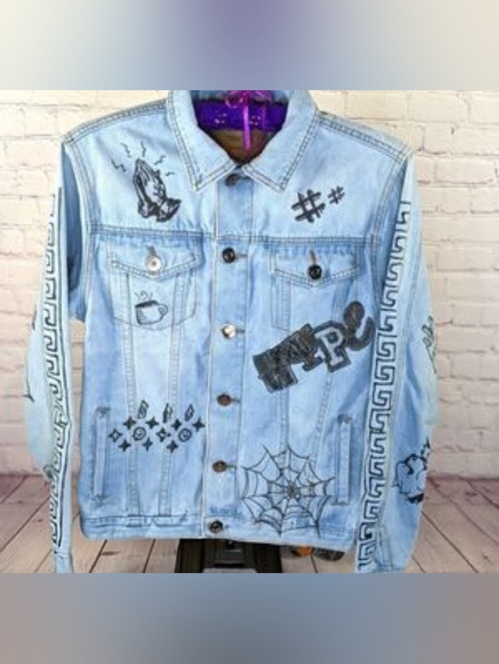 Retro Light Blue Graphic Denim Jacket - Unisex Style